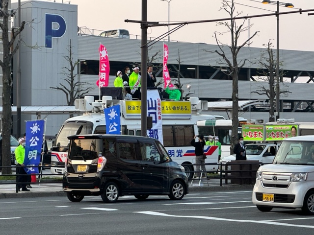 山口代表in門司駅 いのまた進一県議候補応援に